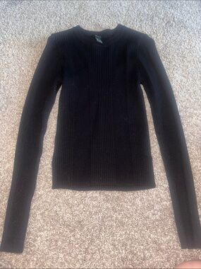 Black Ribbed Long Sleeve Knit Top